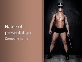 A Man With A Knife In His Hand Is Posing For A Picture PowerPoint Template