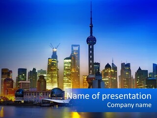 A Picture Of A City At Night With A Blue Sky PowerPoint Template