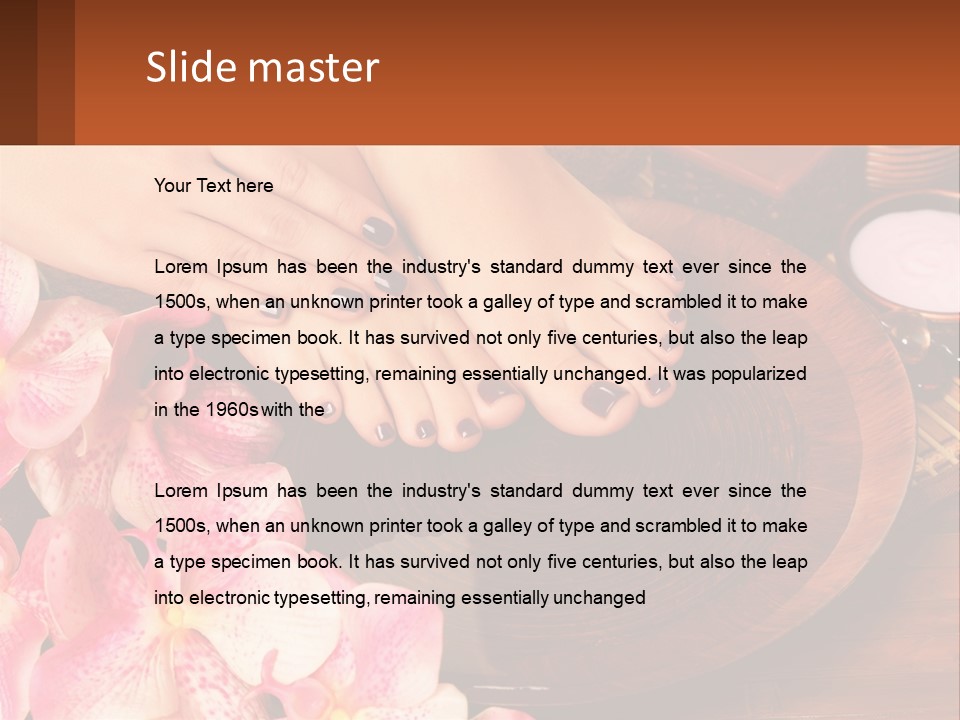 A Woman's Feet With A Manicure And Flowers PowerPoint Template