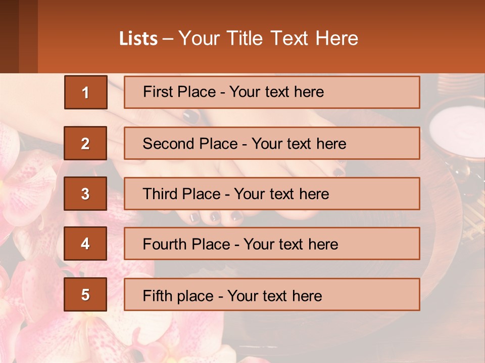 A Woman's Feet With A Manicure And Flowers PowerPoint Template