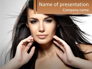 A Woman Is Holding Her Hair In Front Of Her Face PowerPoint Template