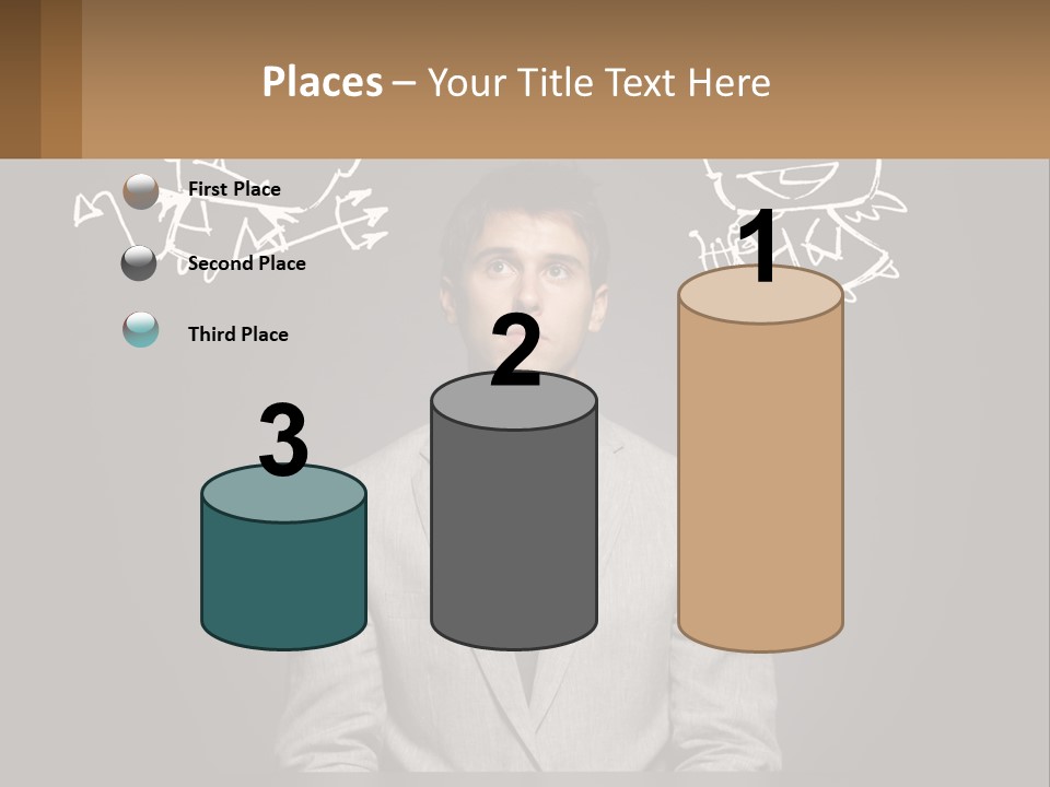 A Man Sitting At A Desk In Front Of A Blackboard With A Drawing Of PowerPoint Template