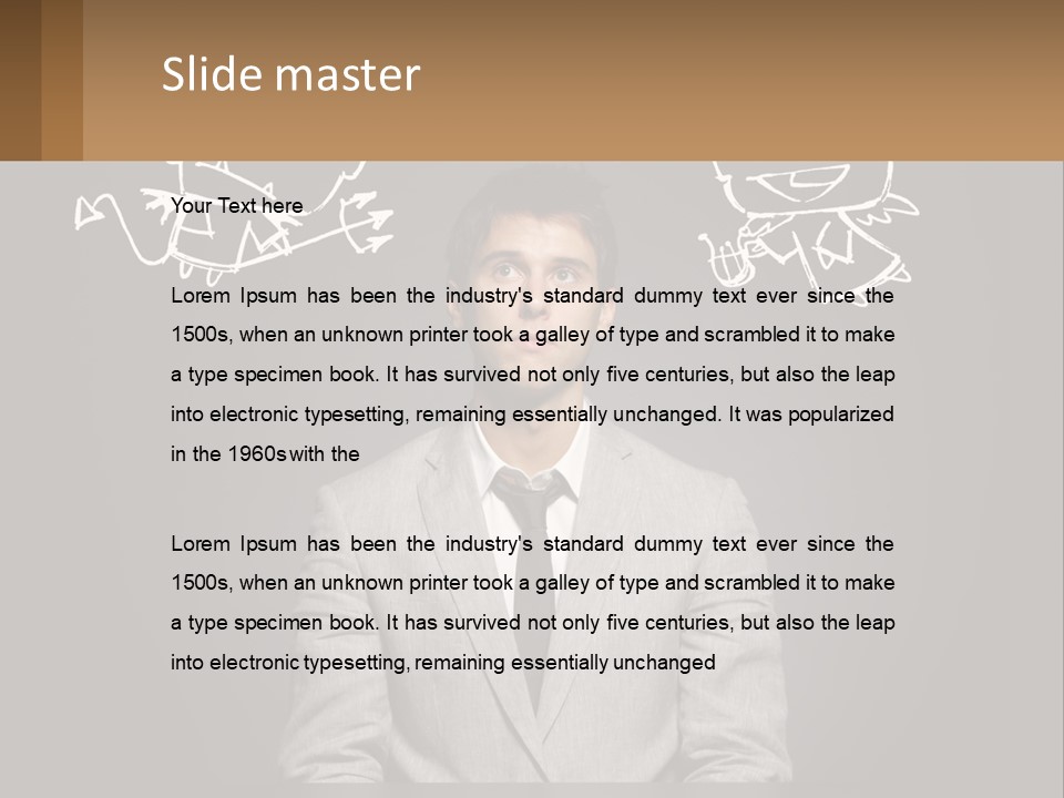 A Man Sitting At A Desk In Front Of A Blackboard With A Drawing Of PowerPoint Template