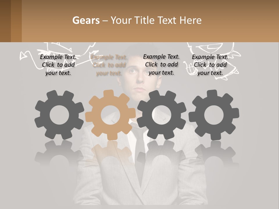 A Man Sitting At A Desk In Front Of A Blackboard With A Drawing Of PowerPoint Template