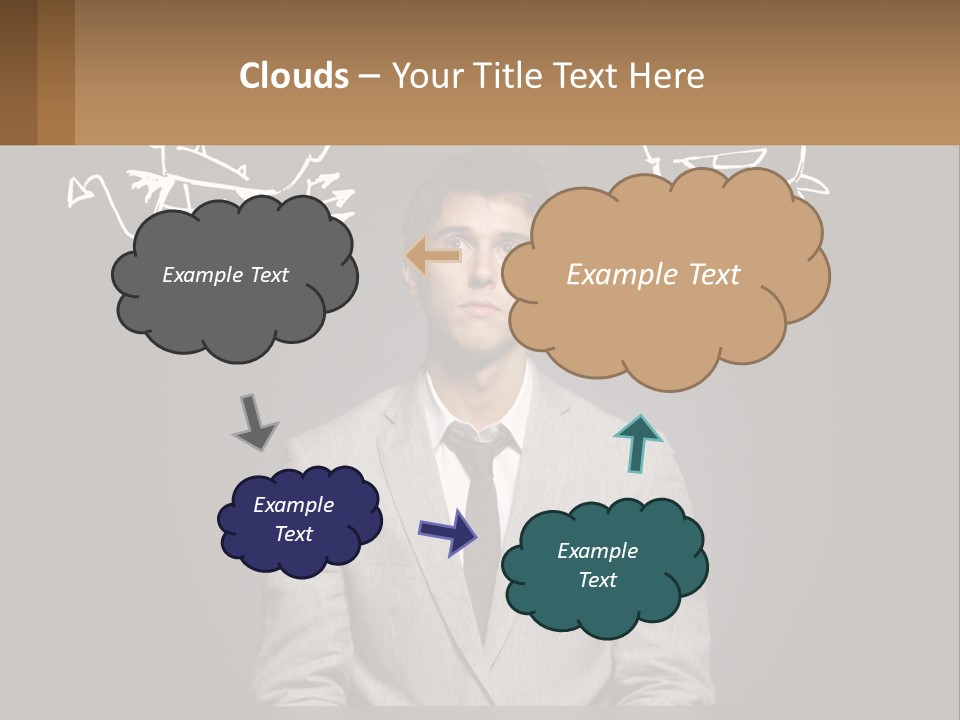 A Man Sitting At A Desk In Front Of A Blackboard With A Drawing Of PowerPoint Template