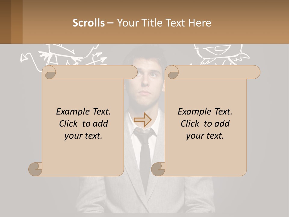 A Man Sitting At A Desk In Front Of A Blackboard With A Drawing Of PowerPoint Template