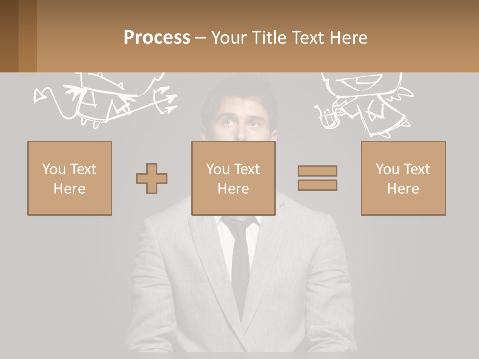 A Man Sitting At A Desk In Front Of A Blackboard With A Drawing Of PowerPoint Template