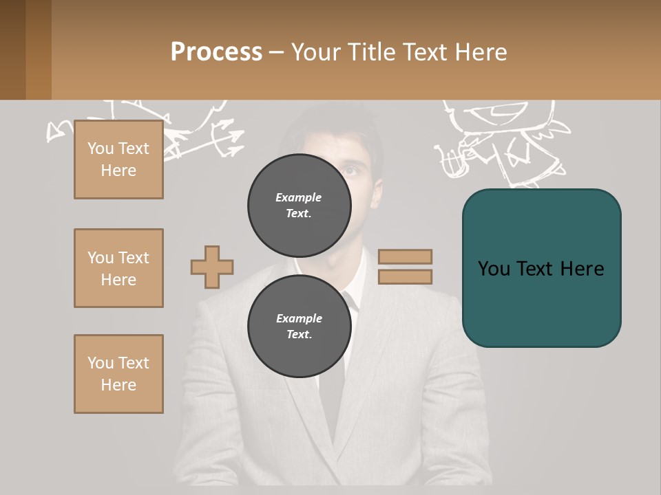 A Man Sitting At A Desk In Front Of A Blackboard With A Drawing Of PowerPoint Template