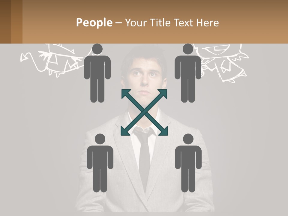 A Man Sitting At A Desk In Front Of A Blackboard With A Drawing Of PowerPoint Template