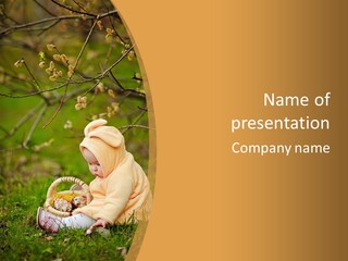 A Baby Sitting In The Grass With A Basket PowerPoint Template