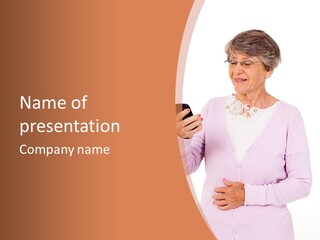 A Woman Holding A Cell Phone In Her Hand PowerPoint Template