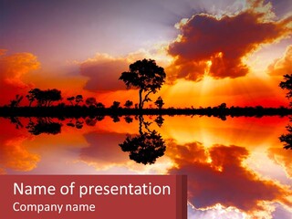 A Beautiful Sunset With Clouds And Trees Reflected In The Water PowerPoint Template
