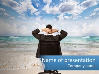 A Man In A Suit Is Covering His Face With His Hands PowerPoint Template