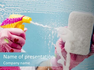 A Person Spraying Soap On Their Hands With A Spray Bottle PowerPoint Template