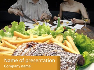A Man And Woman Sitting At A Table With A Plate Of Food PowerPoint Template
