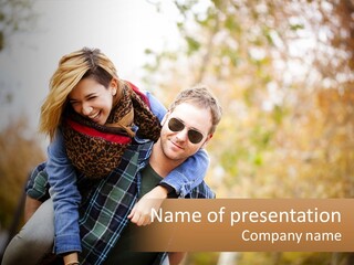 A Man Carrying A Woman On His Back PowerPoint Template