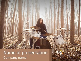 A Woman Is Playing Drums In The Woods PowerPoint Template