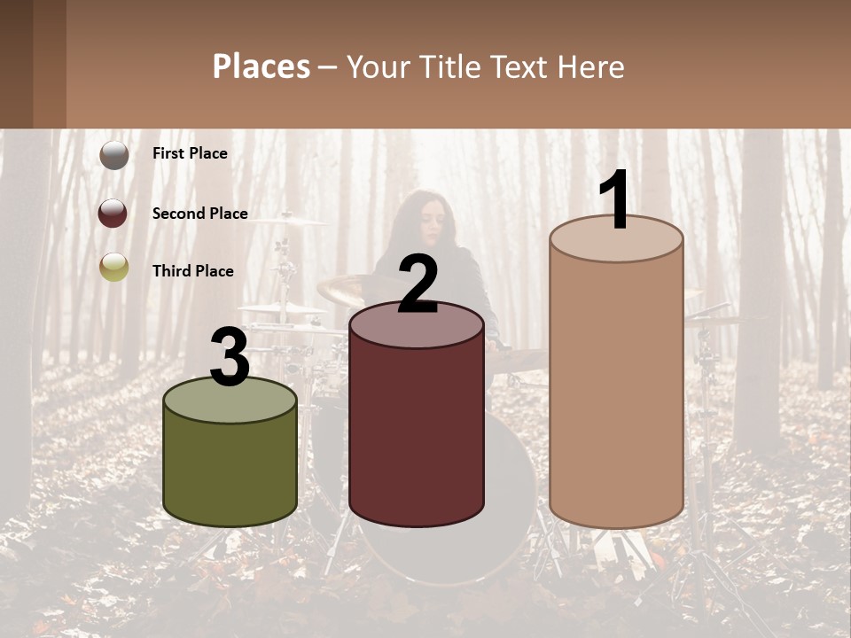 A Woman Is Playing Drums In The Woods PowerPoint Template