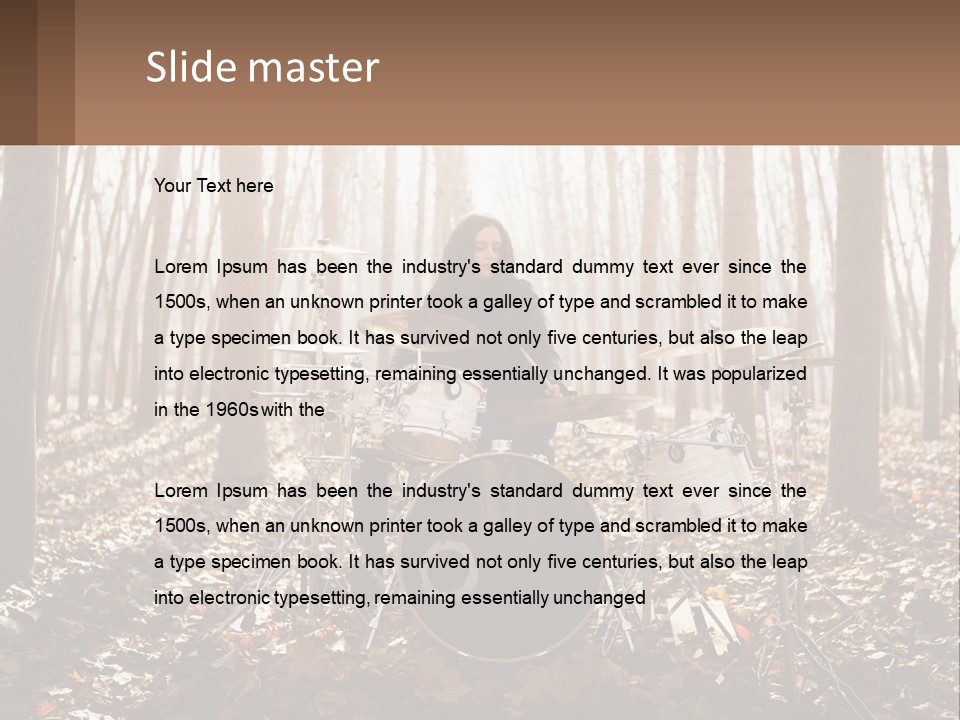 A Woman Is Playing Drums In The Woods PowerPoint Template
