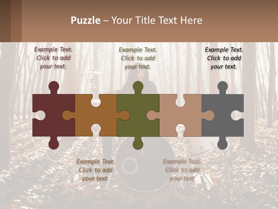 A Woman Is Playing Drums In The Woods PowerPoint Template