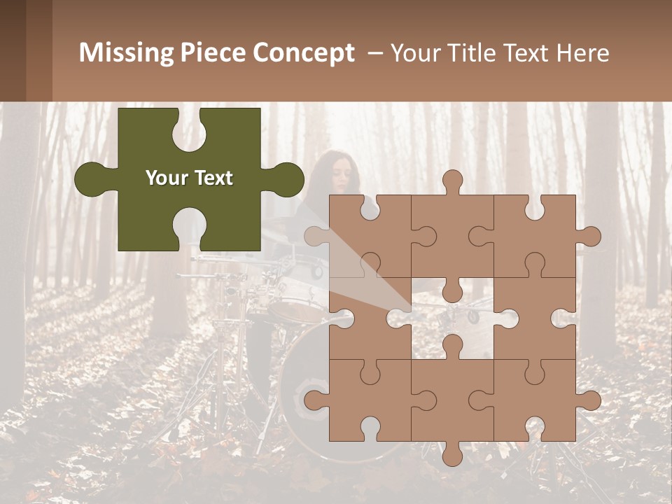 A Woman Is Playing Drums In The Woods PowerPoint Template