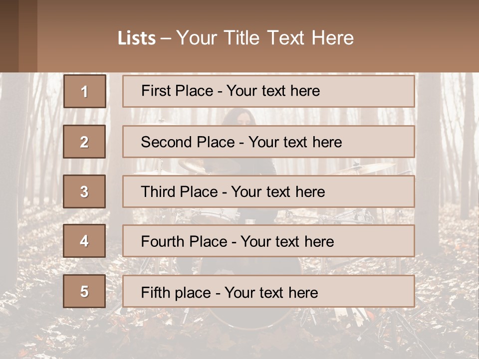 A Woman Is Playing Drums In The Woods PowerPoint Template