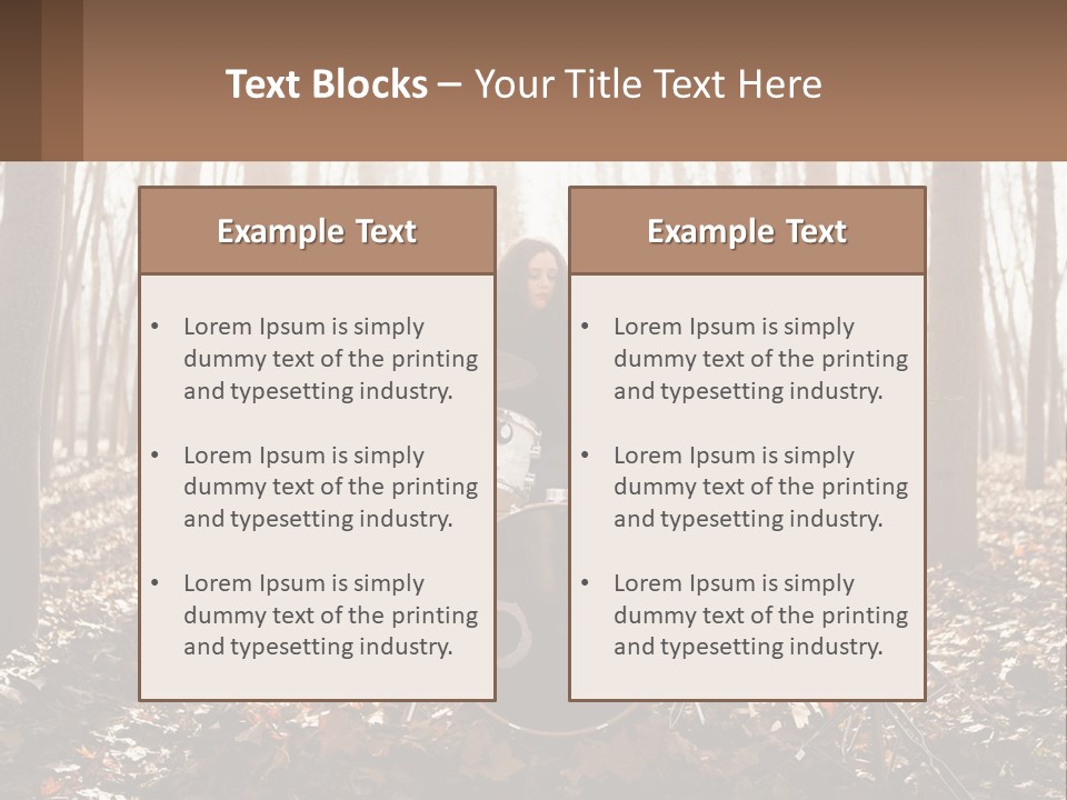A Woman Is Playing Drums In The Woods PowerPoint Template