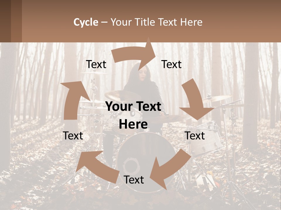 A Woman Is Playing Drums In The Woods PowerPoint Template