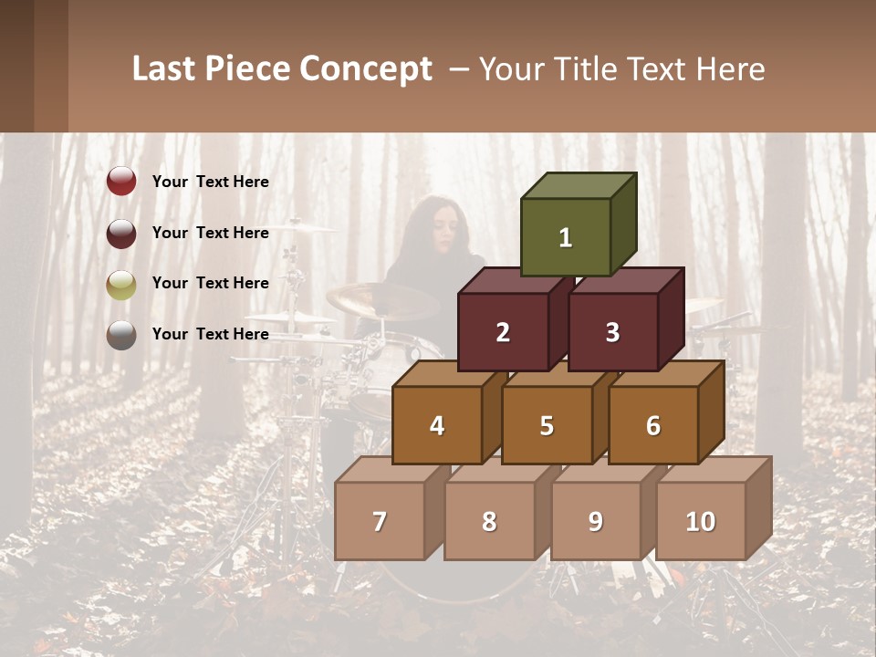 A Woman Is Playing Drums In The Woods PowerPoint Template