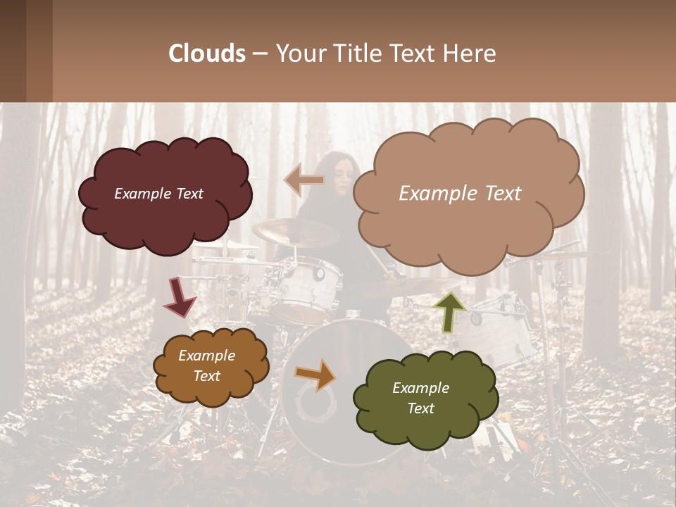A Woman Is Playing Drums In The Woods PowerPoint Template