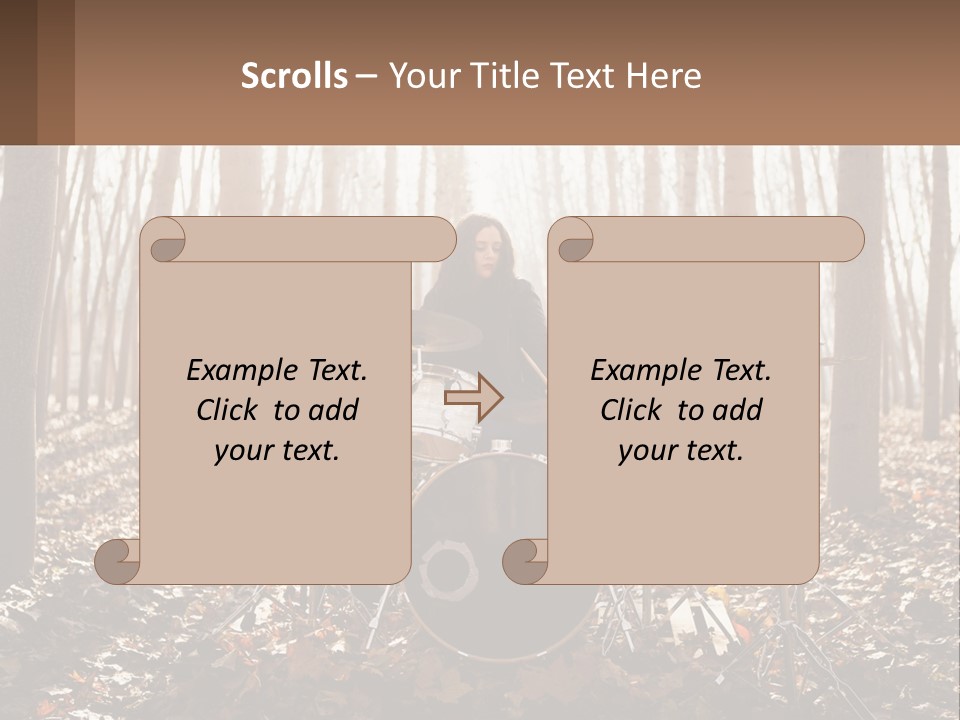 A Woman Is Playing Drums In The Woods PowerPoint Template