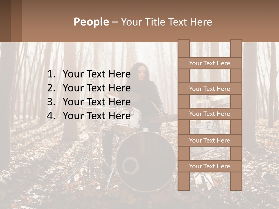 A Woman Is Playing Drums In The Woods PowerPoint Template
