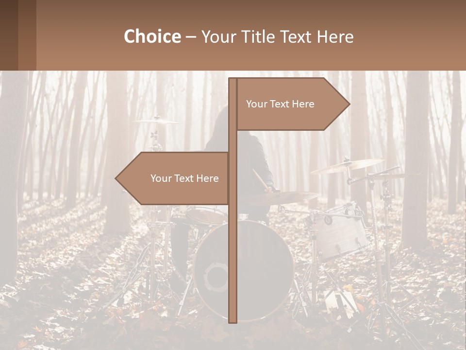 A Woman Is Playing Drums In The Woods PowerPoint Template