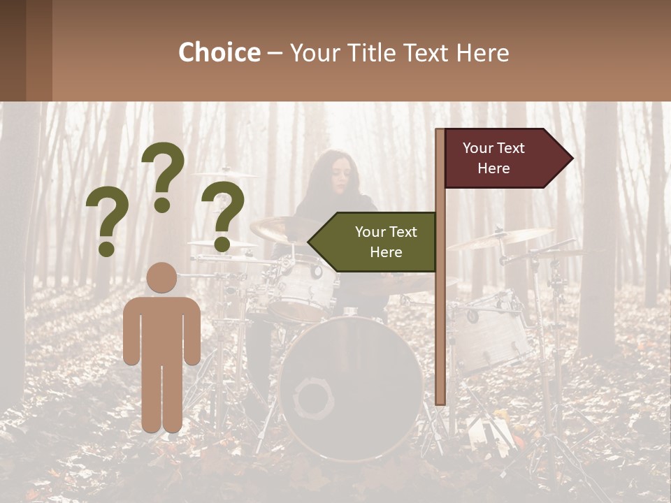 A Woman Is Playing Drums In The Woods PowerPoint Template