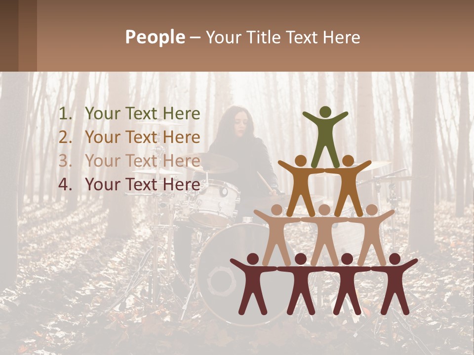 A Woman Is Playing Drums In The Woods PowerPoint Template