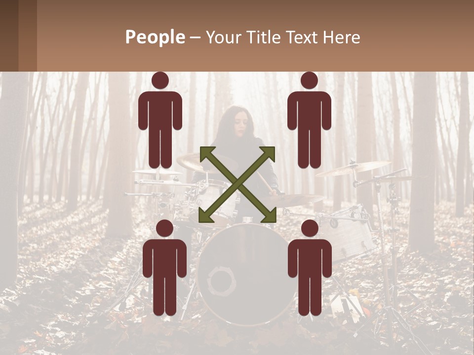 A Woman Is Playing Drums In The Woods PowerPoint Template