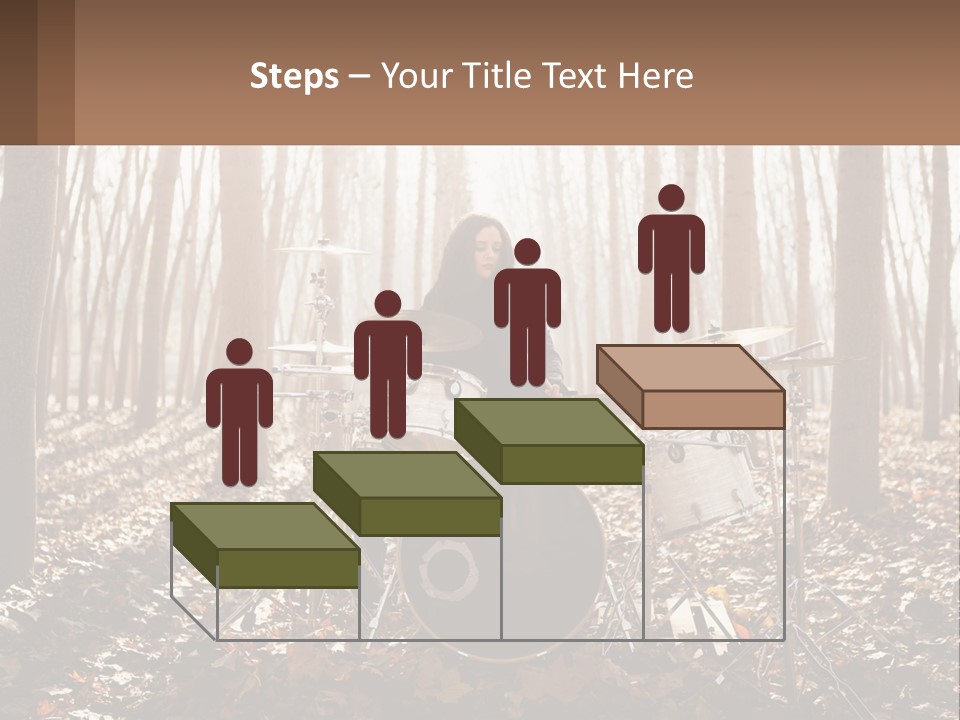A Woman Is Playing Drums In The Woods PowerPoint Template
