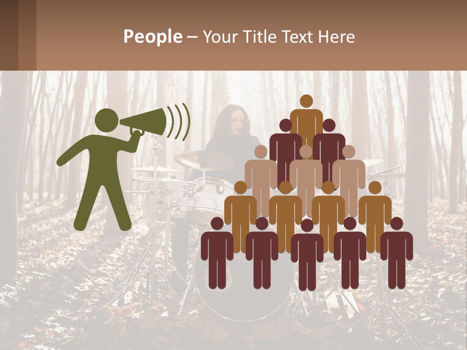 A Woman Is Playing Drums In The Woods PowerPoint Template