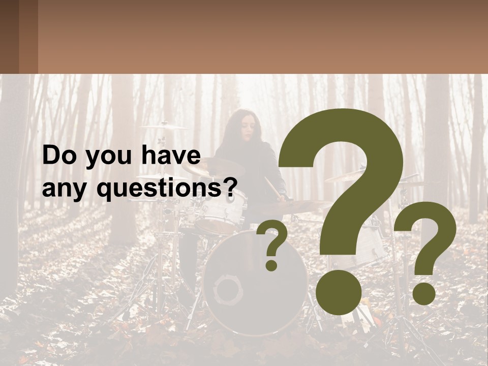 A Woman Is Playing Drums In The Woods PowerPoint Template