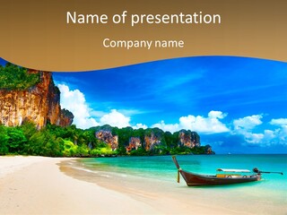 A Boat Sitting On Top Of A Sandy Beach PowerPoint Template