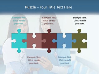 Two Women In Scrubs Are Looking At A Tablet PowerPoint Template