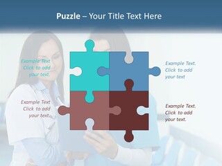 Two Women In Scrubs Are Looking At A Tablet PowerPoint Template