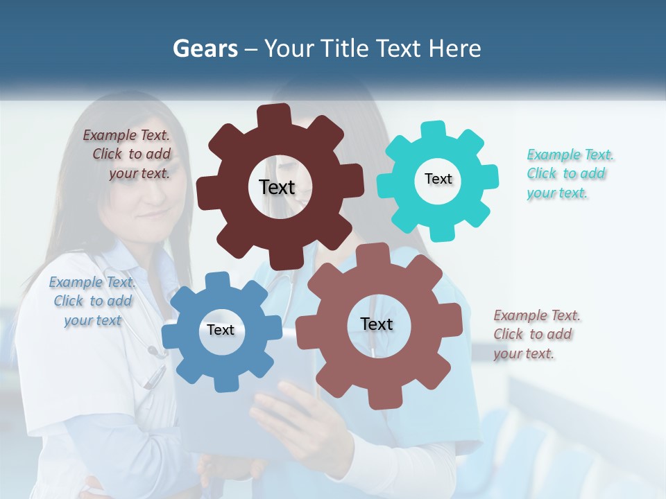 Two Women In Scrubs Are Looking At A Tablet PowerPoint Template