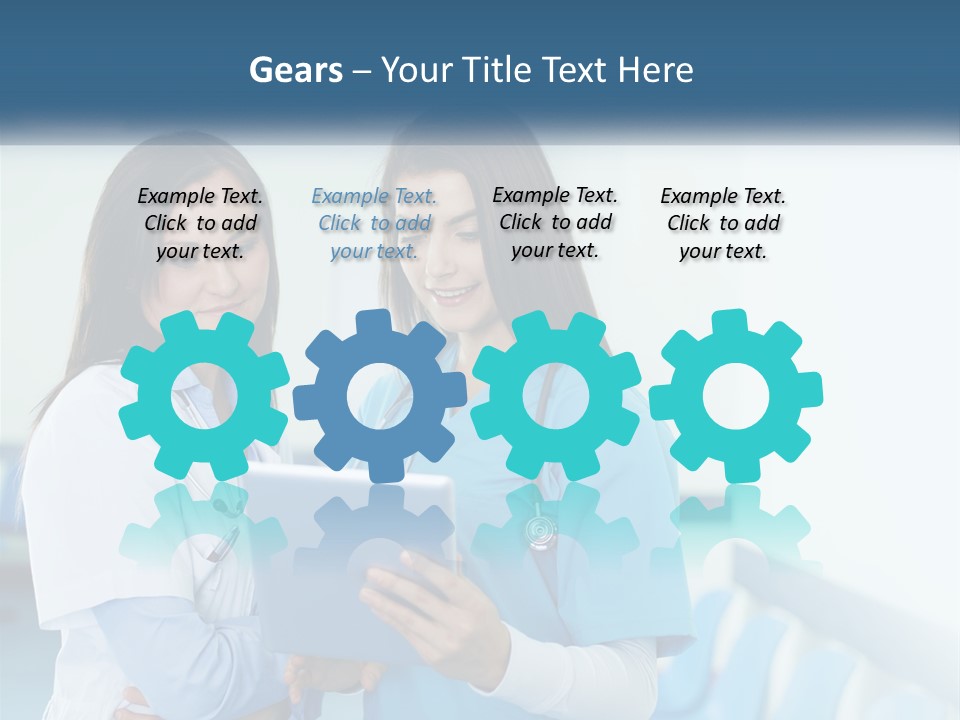 Two Women In Scrubs Are Looking At A Tablet PowerPoint Template