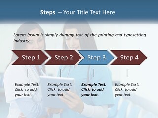 Two Women In Scrubs Are Looking At A Tablet PowerPoint Template