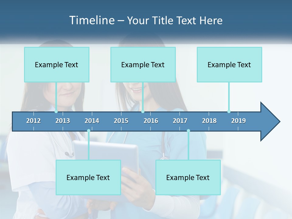 Two Women In Scrubs Are Looking At A Tablet PowerPoint Template