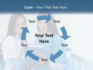 Two Women In Scrubs Are Looking At A Tablet PowerPoint Template