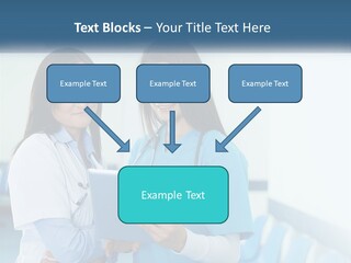 Two Women In Scrubs Are Looking At A Tablet PowerPoint Template