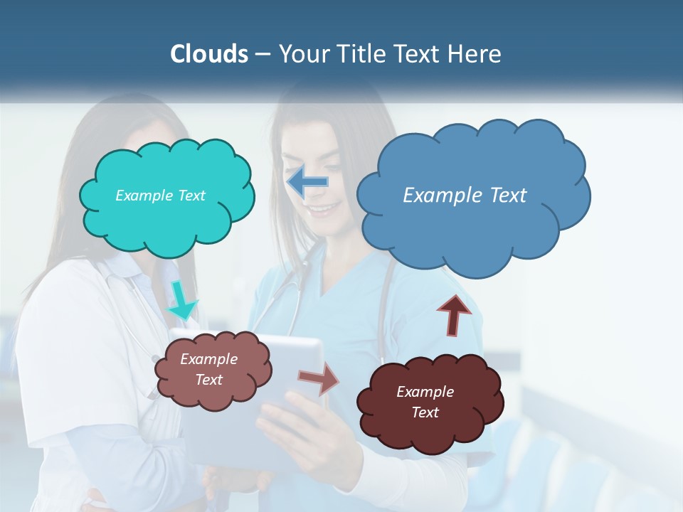 Two Women In Scrubs Are Looking At A Tablet PowerPoint Template