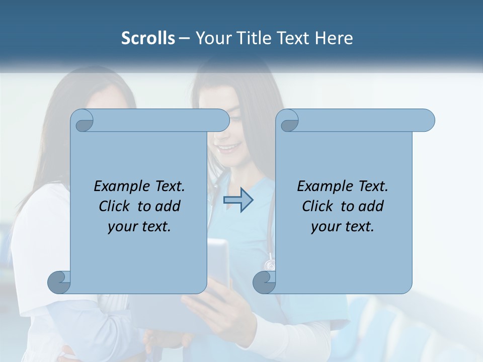Two Women In Scrubs Are Looking At A Tablet PowerPoint Template